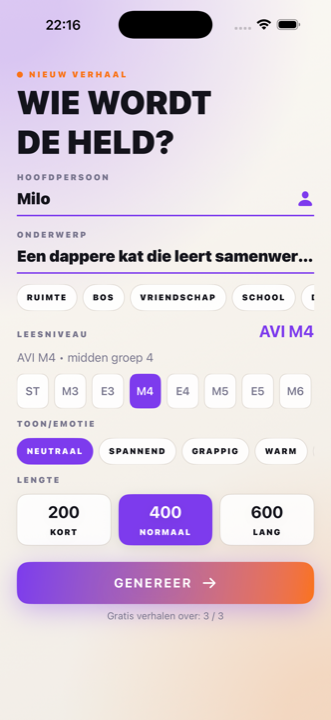 EVI-scherm om een nieuw verhaal te maken